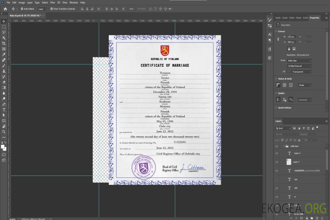 Modèle PSD de certificat de mariage finlandais template Modèle PSD de certificat de mariage finlandais template